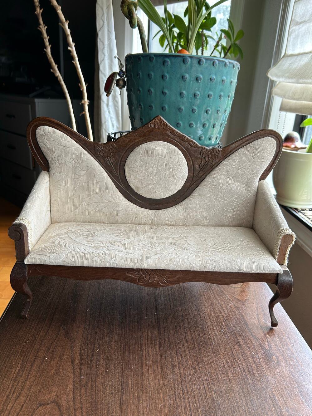 Antique Victorian Damask Settee 14” doll furniture